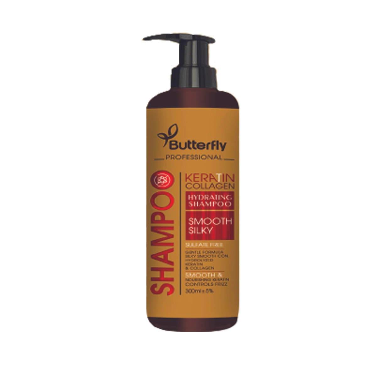 شامپو مو بدون سولفات باترفلای مدل Keratin Collagen حجم 300 میلی لیتر